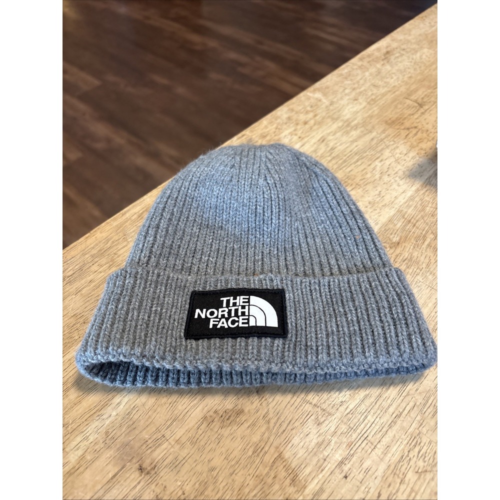 The North Face Cuffed Beanie Gray Embroidered Logo Unisex One Size
